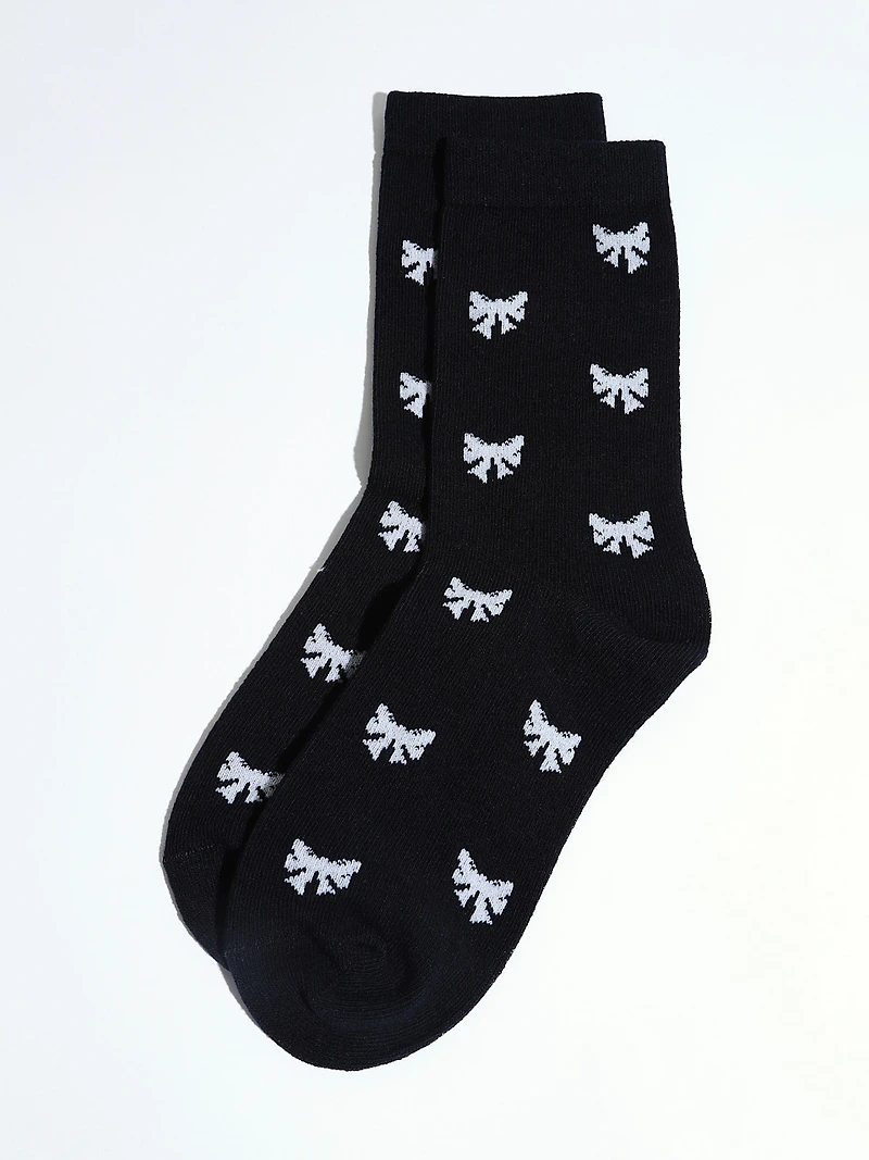 Navy Crew Socks with White Bows