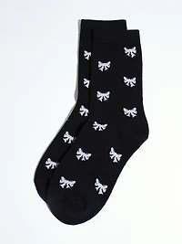 Navy Crew Socks with White Bows