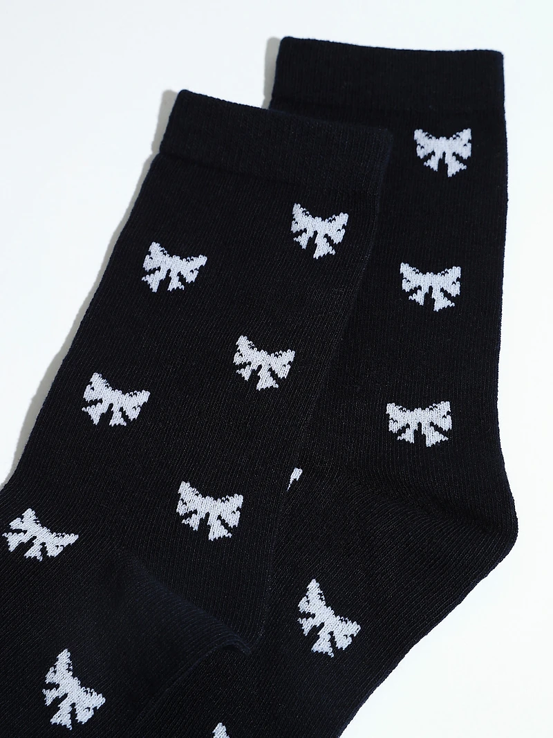 Navy Crew Socks with White Bows