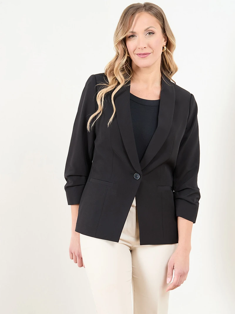 Petite 3/4 Sleeve Ruched Sleeve Blazer