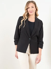 Petite 3/4 Sleeve Ruched Sleeve Blazer