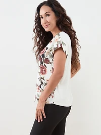 Petite Cap Sleeve Mixed Media Top