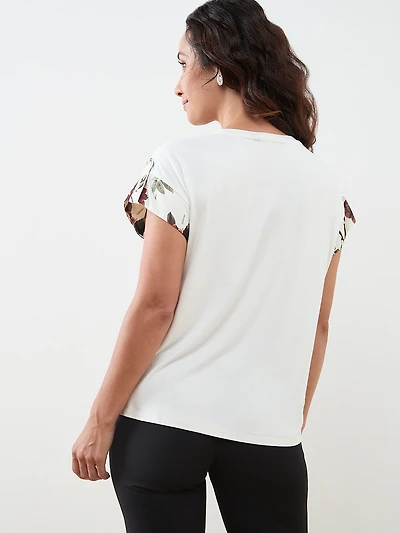Petite Cap Sleeve Mixed Media Top