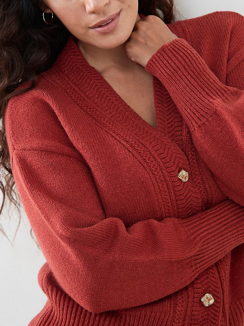 Petite Knit Cardigan with Brass Buttons