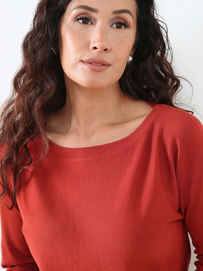 Petite Long Dolman-Sleeve Knit Sweater