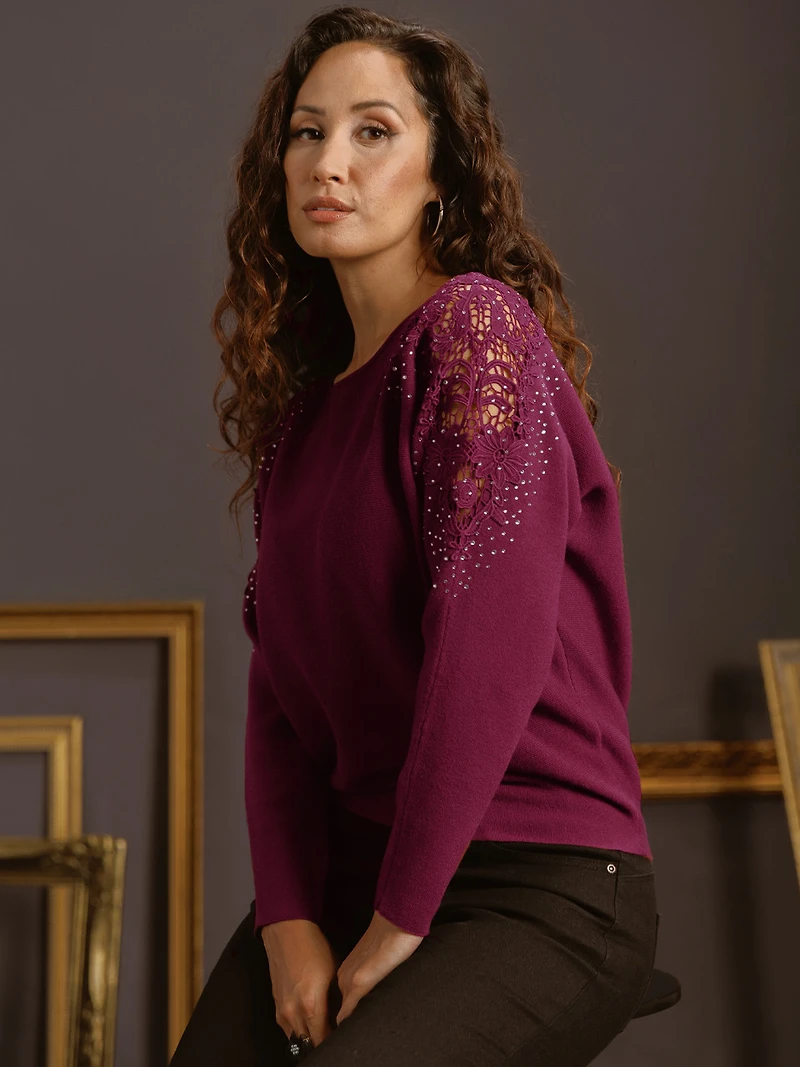 Petite Long Shimmering Dolman Sleeve Sweater