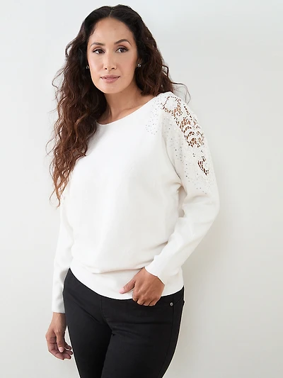 Petite Long Shimmery Dolman Sleeve Sweater