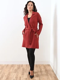 Petite Long Sleeve Knit Notch Collar Coatigan