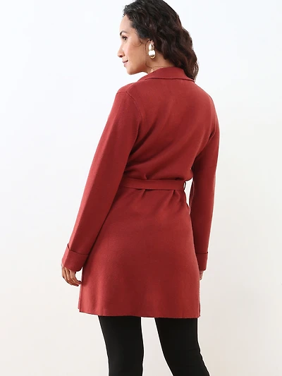 Petite Long Sleeve Knit Notch Collar Coatigan