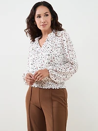 Petite Long Sleeved Chiffon Smocked Blouse