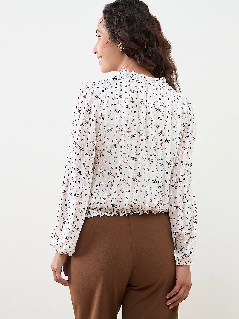 Petite Long Sleeved Chiffon Smocked Blouse