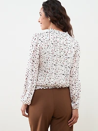 Petite Long Sleeved Chiffon Smocked Blouse