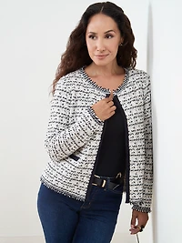 Petite Multi-Stitch Fringe Trim Cardigan