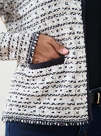 Petite Multi-Stitch Fringe Trim Cardigan