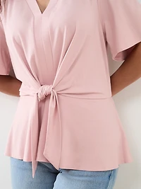 Petite Short Sleeve Tie Front Peplum Top