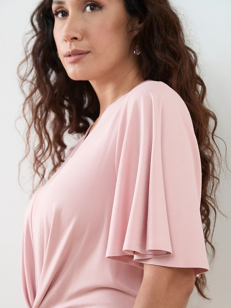 Petite Short Sleeve Tie Front Peplum Top