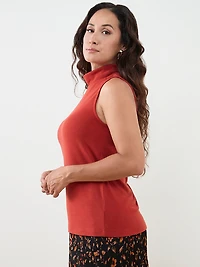 Petite Sleeveless Light Knit Turtle Neck Top in Pumpkin
