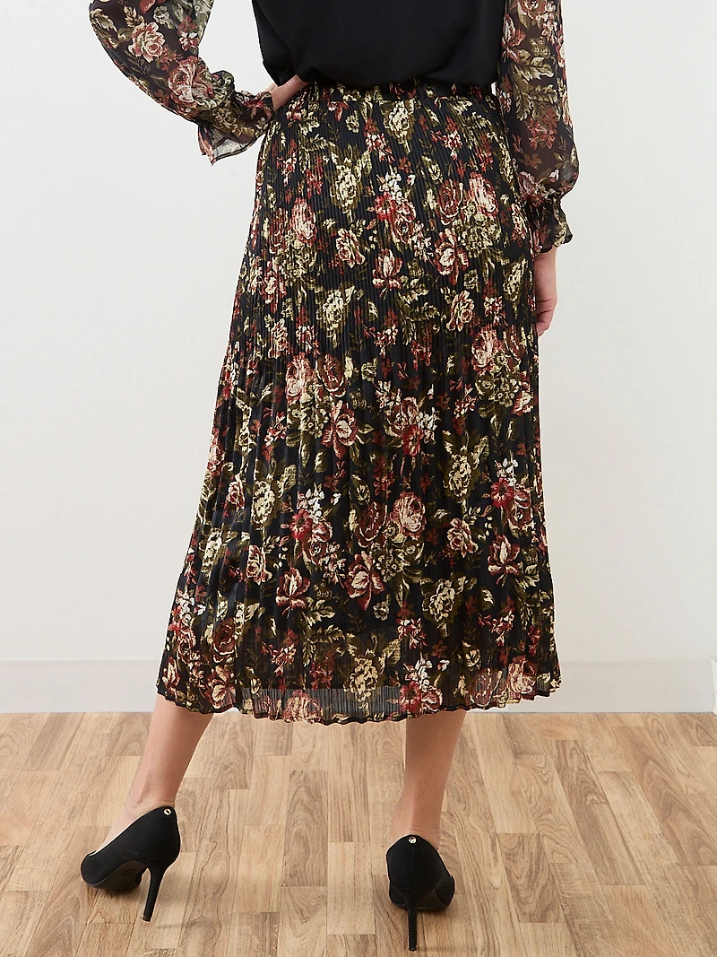 Satin Double Pleated Midi Skirt