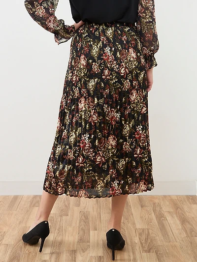 Satin Double Pleated Midi Skirt