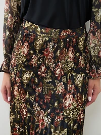 Satin Double Pleated Midi Skirt
