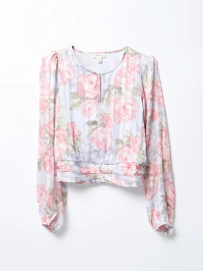 Satin Stripe Shirred Band Blouse