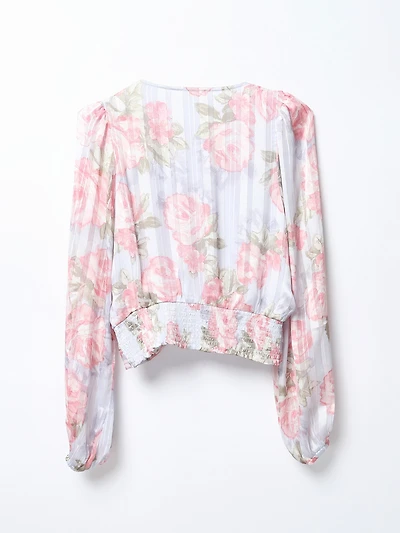 Satin Stripe Shirred Band Blouse