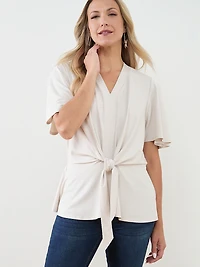 Short Sleeve Tie Front Peplum Top