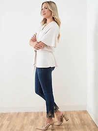 Short Sleeve Tie Front Peplum Top