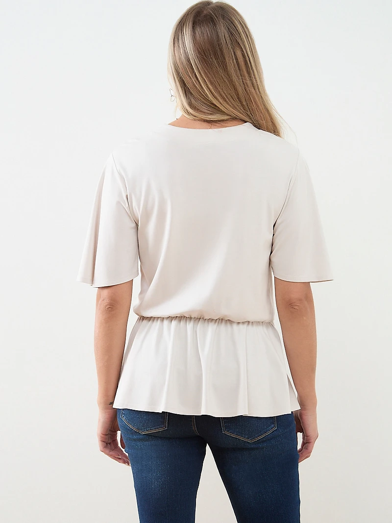 Short Sleeve Tie Front Peplum Top