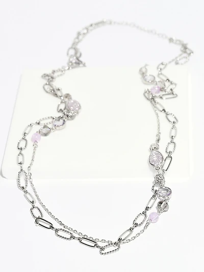 Silver Necklace with Lavender Beads