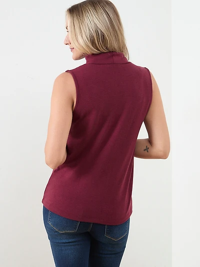Sleeveless Light Knit Turtle Neck Top in Cherry