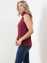 Sleeveless Light Knit Turtle Neck Top in Cherry