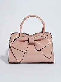 Soft Pink Croco Handbag with Bow