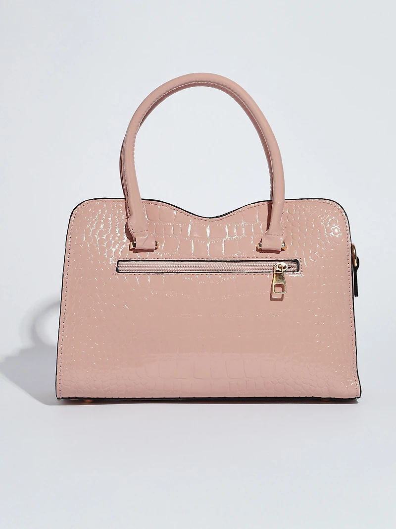 Soft Pink Croco Handbag with Bow