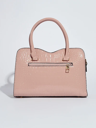 Soft Pink Croco Handbag with Bow