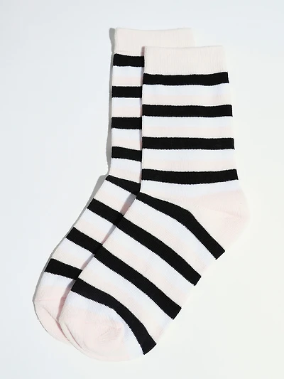 Soft Pink/Black/White Stripe Crew Socks