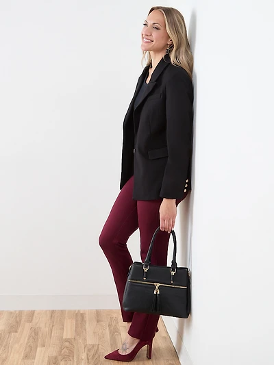 Tassel Front-Zip Handbag