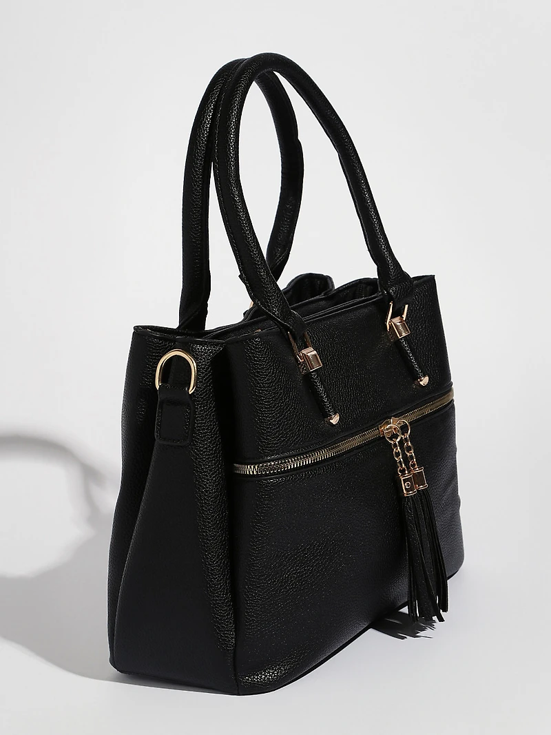Tassel Front-Zip Handbag