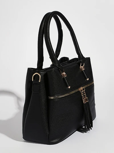 Tassel Front-Zip Handbag