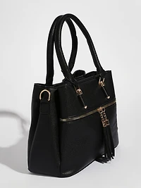 Tassel Front-Zip Handbag