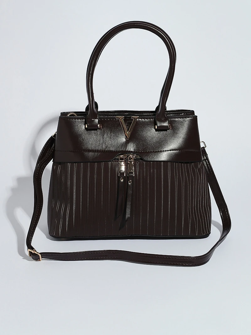 V-Detail Front Zip Handbag