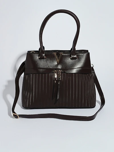 V-Detail Front Zip Handbag