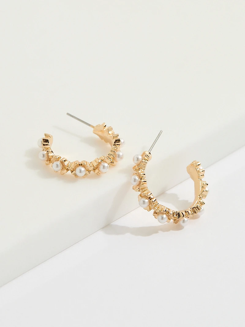 Gold/Pearl/Rhinestone Small Hoop Trio