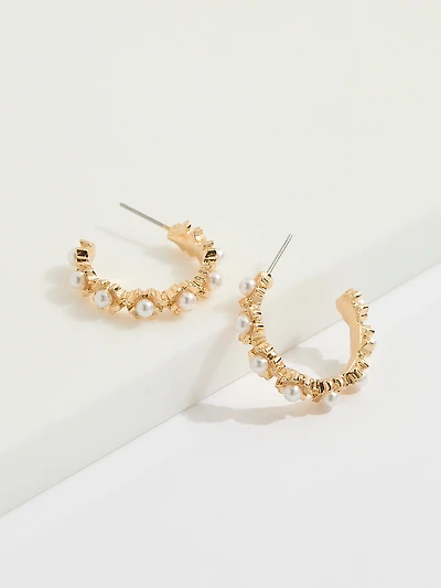 Gold/Pearl/Rhinestone Small Hoop Trio