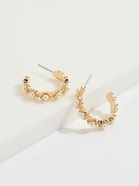 Gold/Pearl/Rhinestone Small Hoop Trio