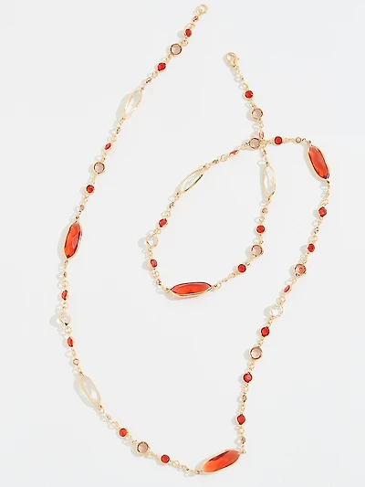 Long Gold/Pumpkin Multi Stone Necklace