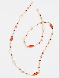 Long Gold/Pumpkin Multi Stone Necklace
