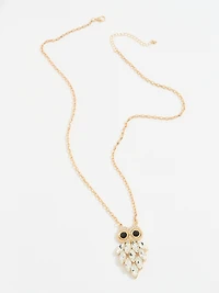 Long Necklace with Gold Owl Pendant