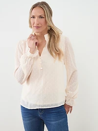 Ruffle Cuff & Flower Button Blouse
