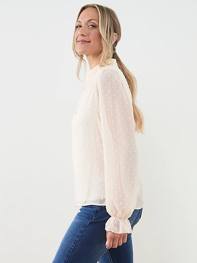 Ruffle Cuff & Flower Button Blouse